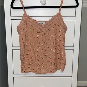 salmon pink, floral, unfitted tank top